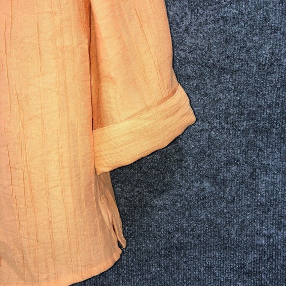 Coldwater Creek Blouse Women's Size PM Orange Bracelet Sleeves Button Down - Picture 5 of 12